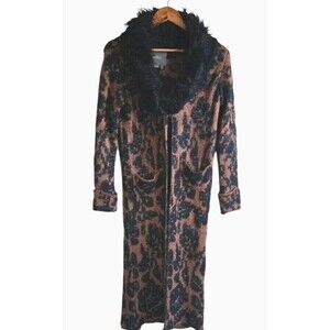 Anthropologie Jacquard Faux Fur Long Cardigan Women's XXS Black Wool Mettalic